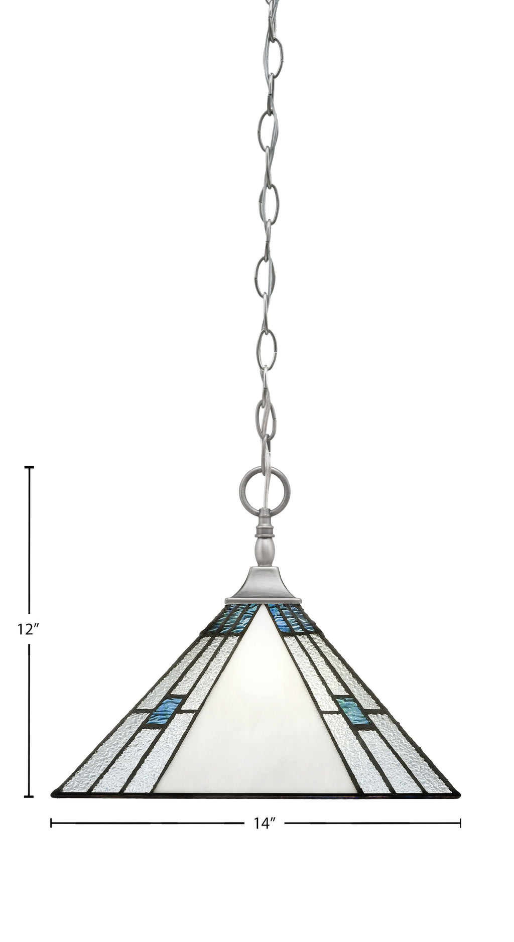 Chain/Square One Light Pendant in Brushed Nickel with 14" Sky Ice Art Glass Shade