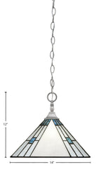 Chain/Square One Light Pendant in Brushed Nickel with 14" Sky Ice Art Glass Shade