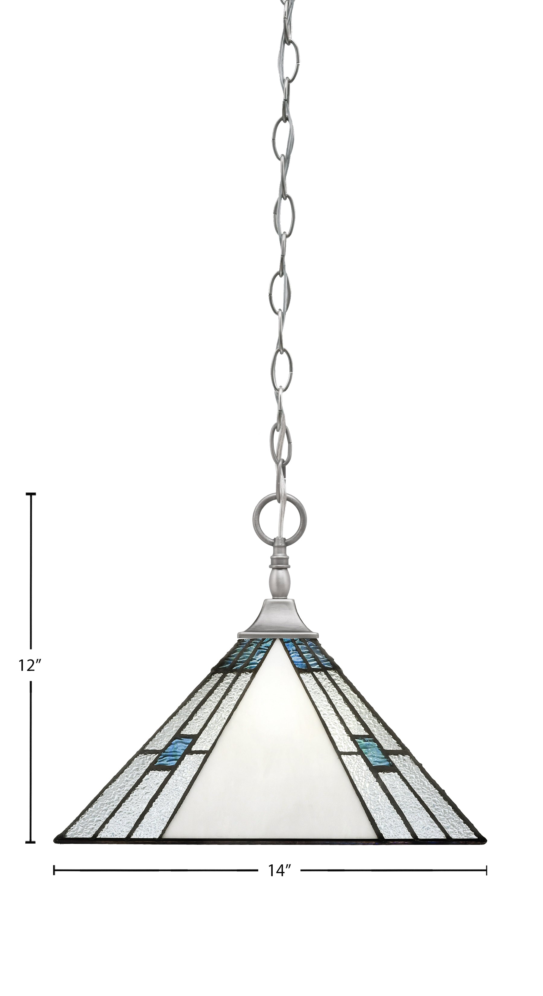 Chain/Square One Light Pendant in Brushed Nickel with 14" Sky Ice Art Glass Shade