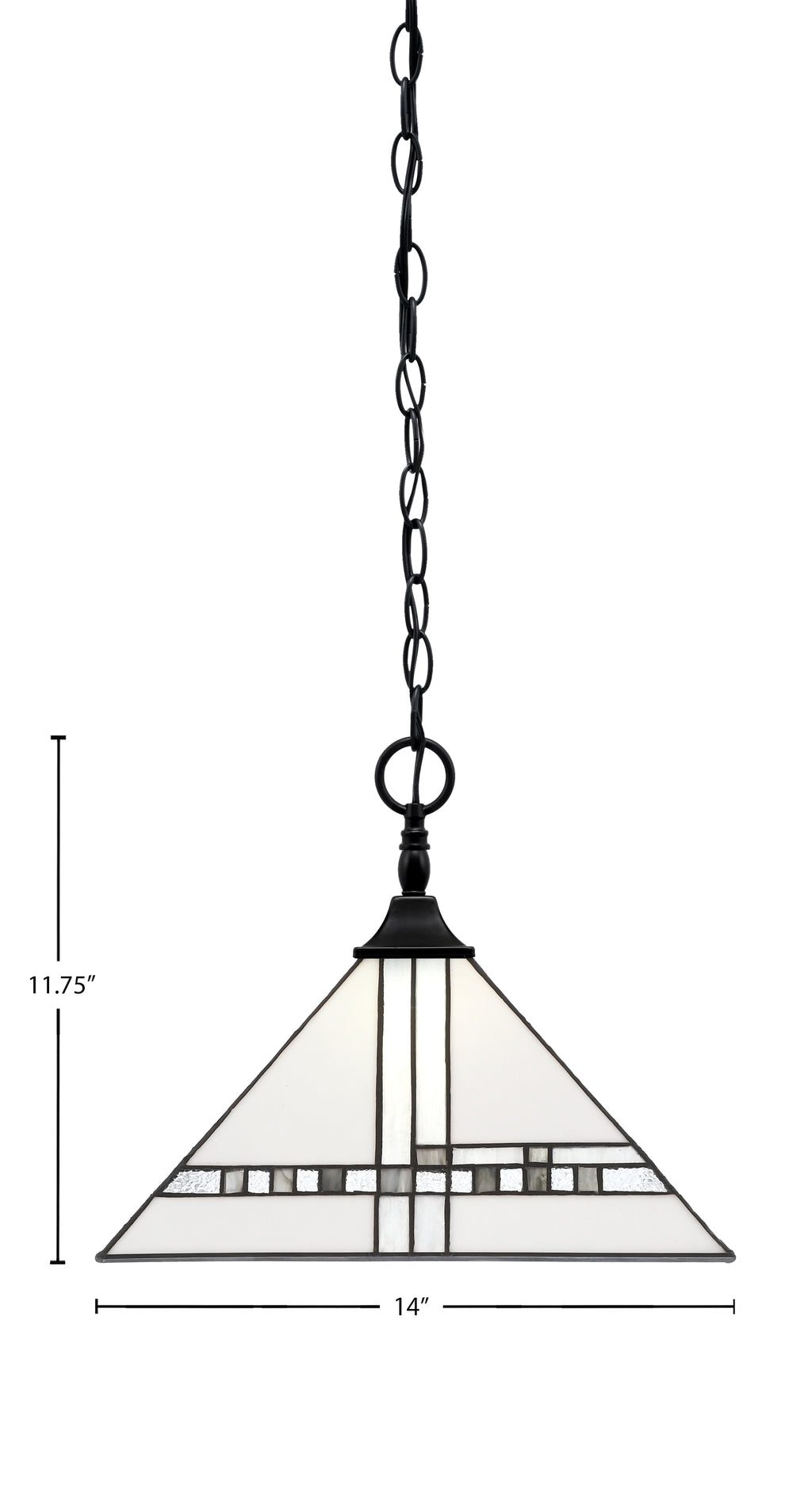 Chain/Square One Light Pendant in Matte Black with New Deco Art Glass Shade