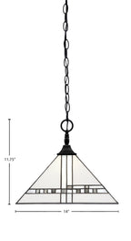 Chain/Square One Light Pendant in Matte Black with New Deco Art Glass Shade