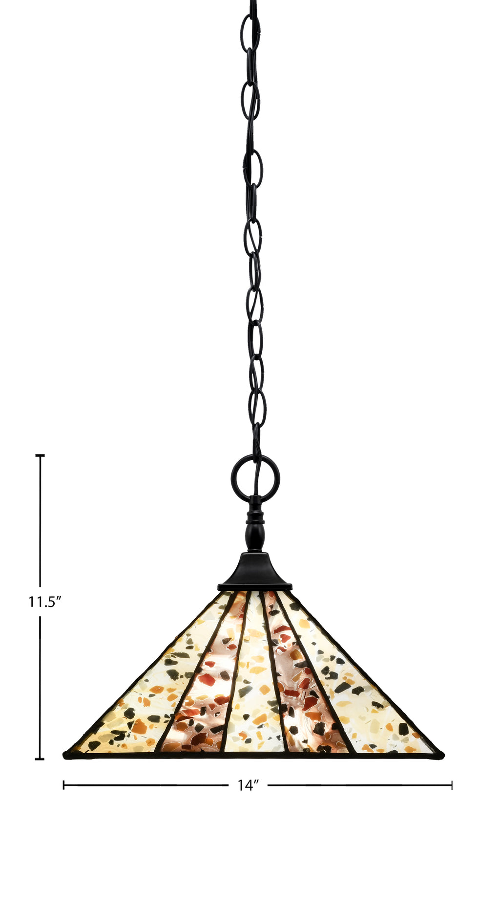 Any One Light Pendant in Matte Black with 14" Fiesta Art Glass Shade