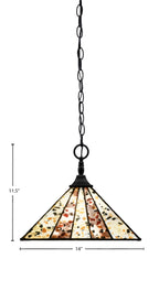 Any One Light Pendant in Matte Black with 14" Fiesta Art Glass Shade