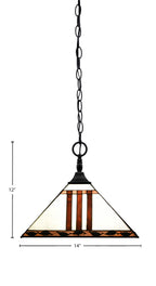 Any One Light Pendant in Matte Black with 14" Purple & Metal Leaf Art Glass Shade