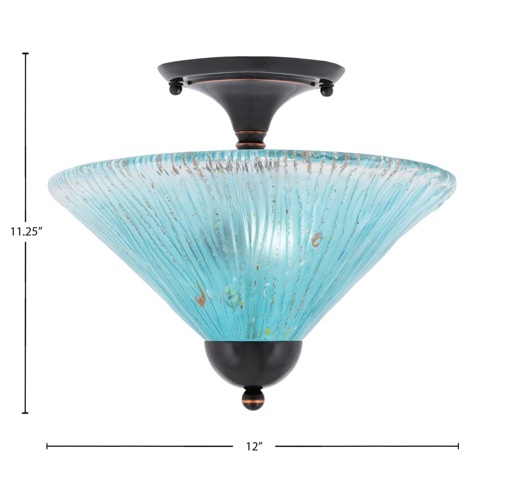 Any Two Light Semi-Flush Mount in Black Copper with 12" Teal Crystal Shade