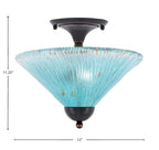 Any Two Light Semi-Flush Mount in Black Copper with 12" Teal Crystal Shade