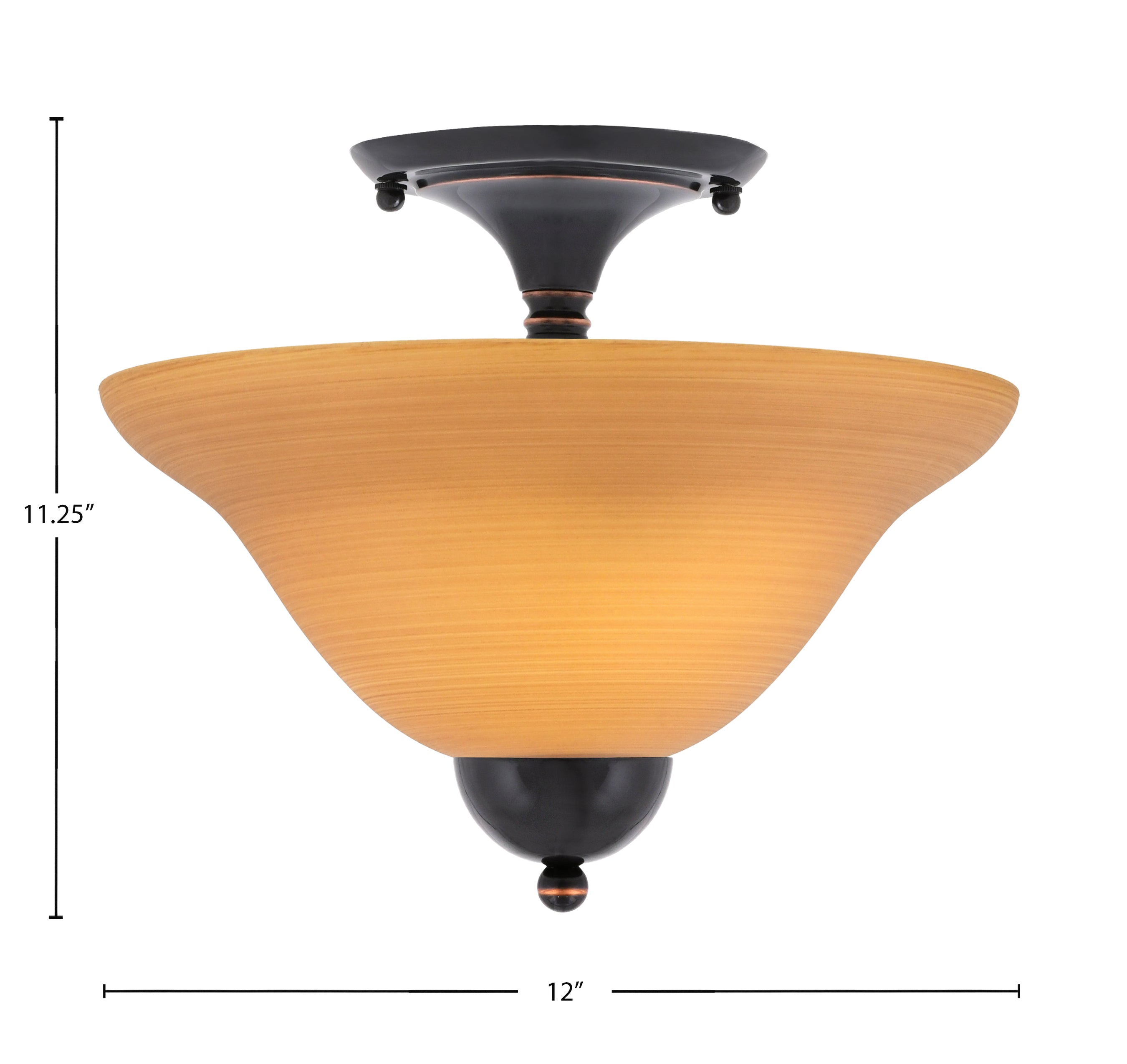 Any Two Light Semi-Flush Mount in Black Copper with 12" Cayenne Linen Shade