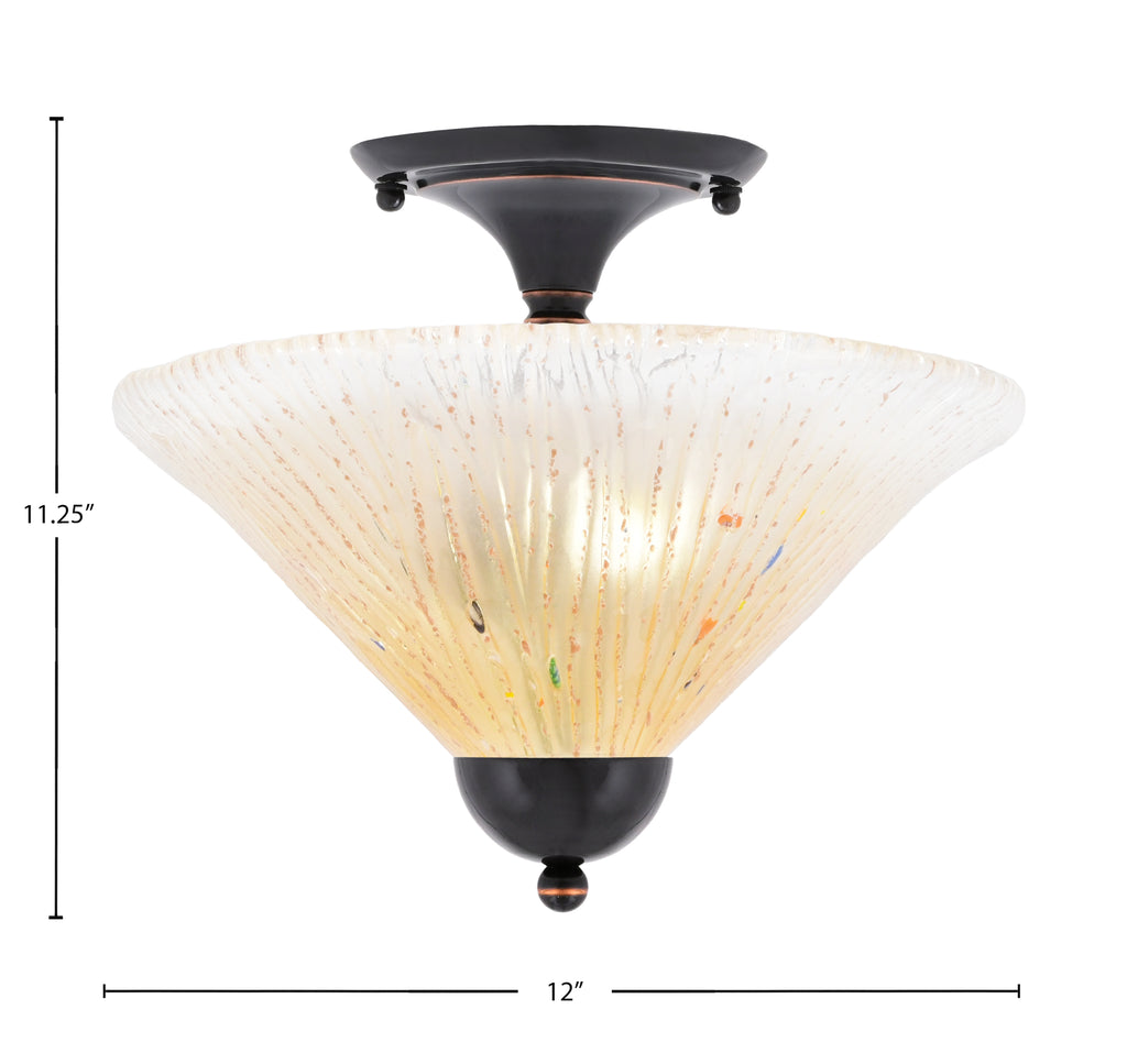 Any Two Light Semi-Flush Mount in Black Copper with 12" Amber Crystal Shade
