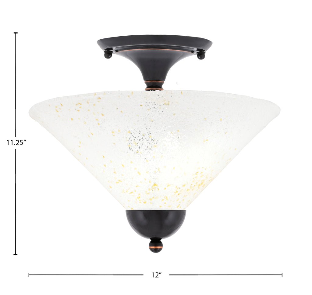 Any Two Light Semi-Flush Mount in Black Copper with 12" Gold Ice Shade