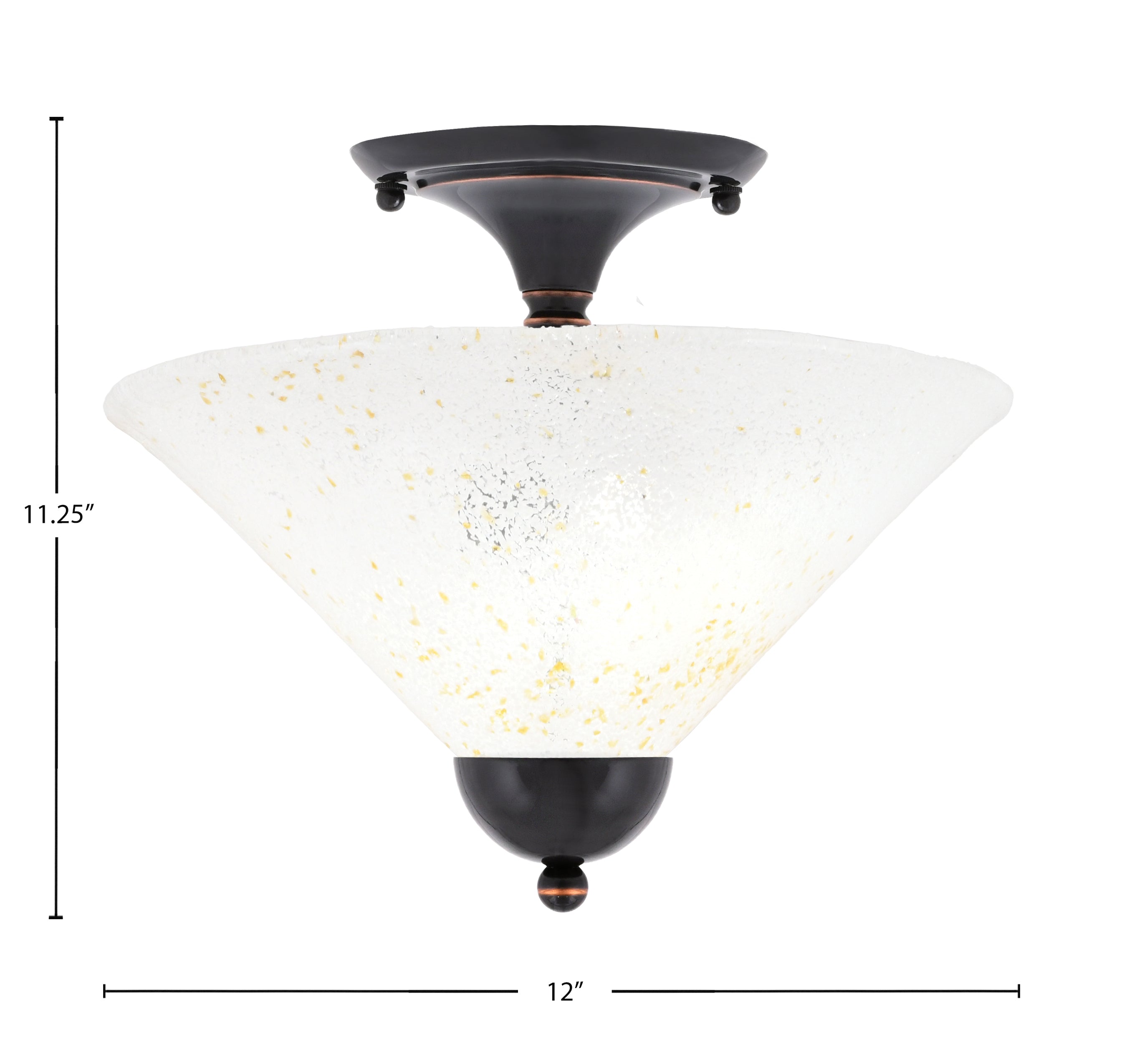 Any Two Light Semi-Flush Mount in Black Copper with 12" Gold Ice Shade