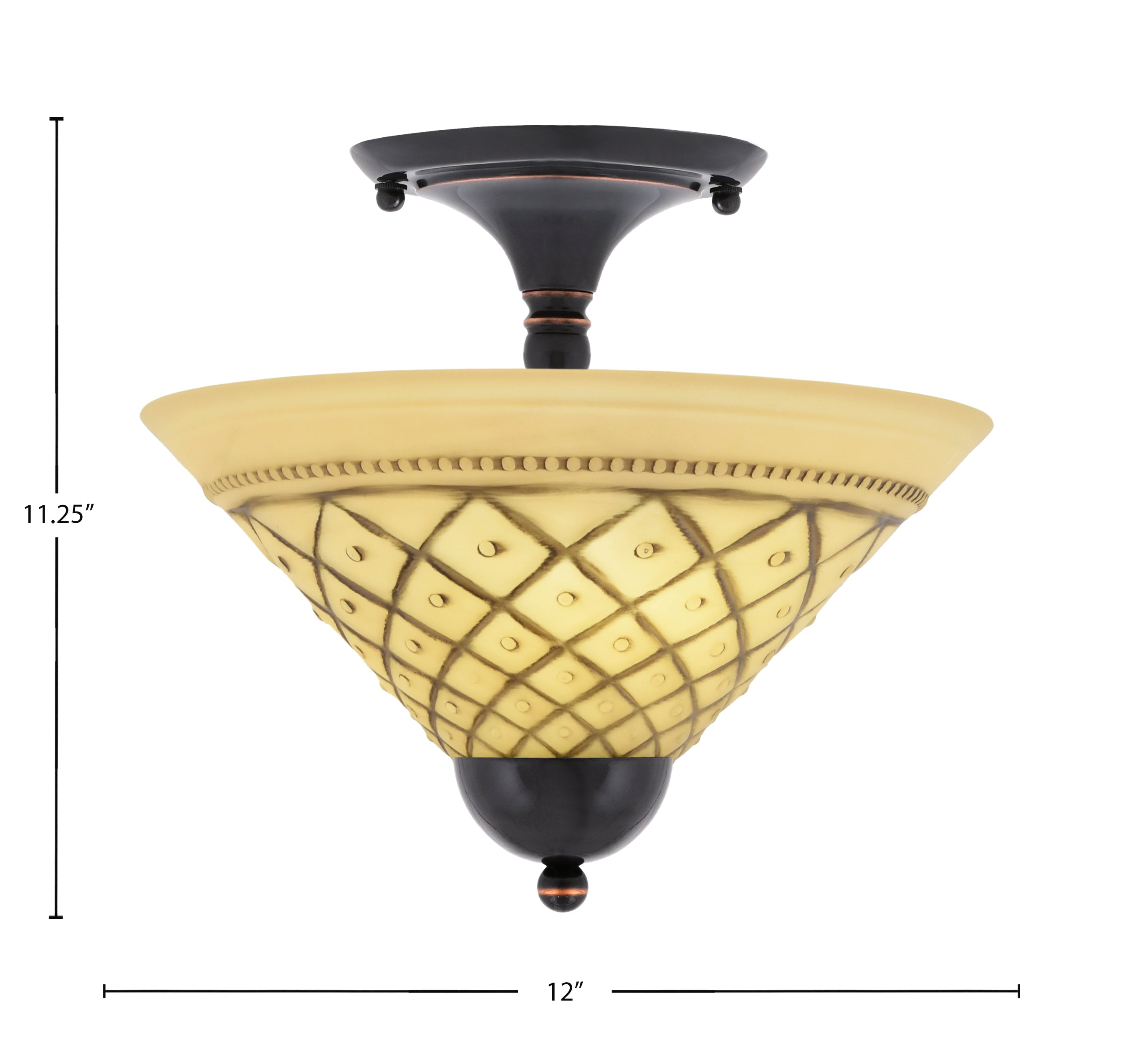 Any Two Light Semi-Flush Mount in Black Copper with 12" Chocolate Icing Shade