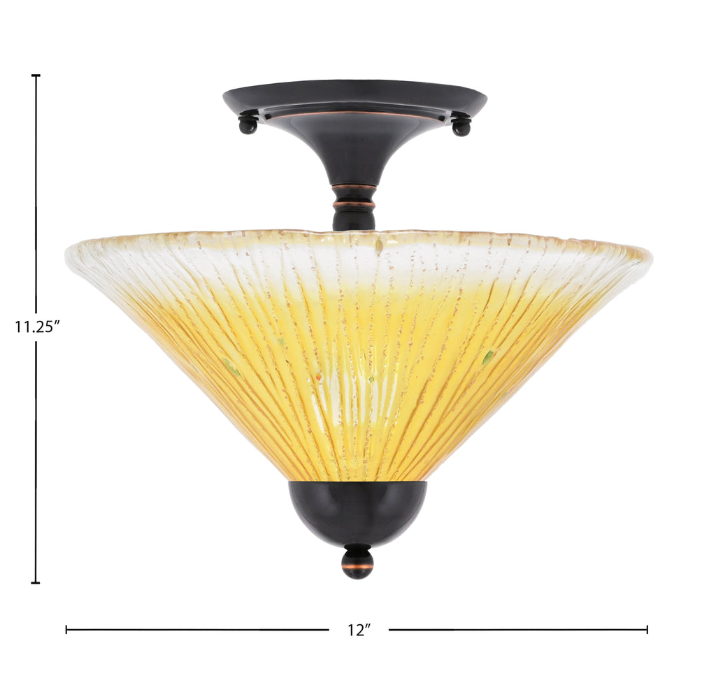 Any Two Light Semi-Flush Mount in Black Copper with 12" Gold Champagne Crystal Shade