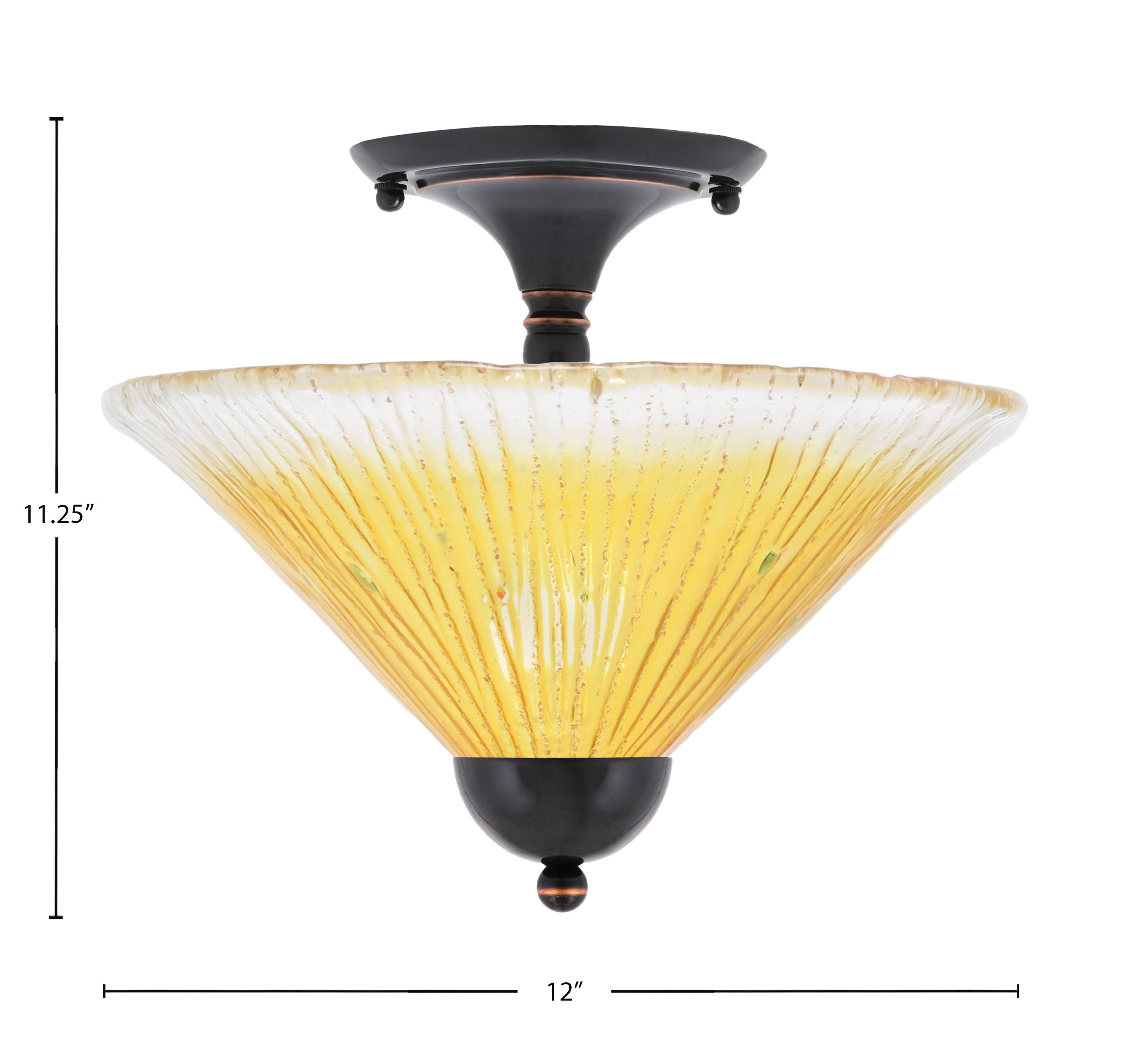 Any Two Light Semi-Flush Mount in Black Copper with 12" Gold Champagne Crystal Shade