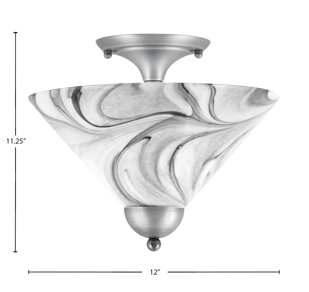 Semi-Flushes Two Light Semi-Flush Mount in Brushed Nickel with Onyx Swirl Shade