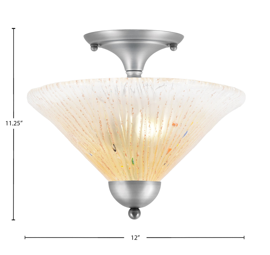 Any Two Light Semi-Flush Mount in Brushed Nickel with 12" Amber Crystal Shade