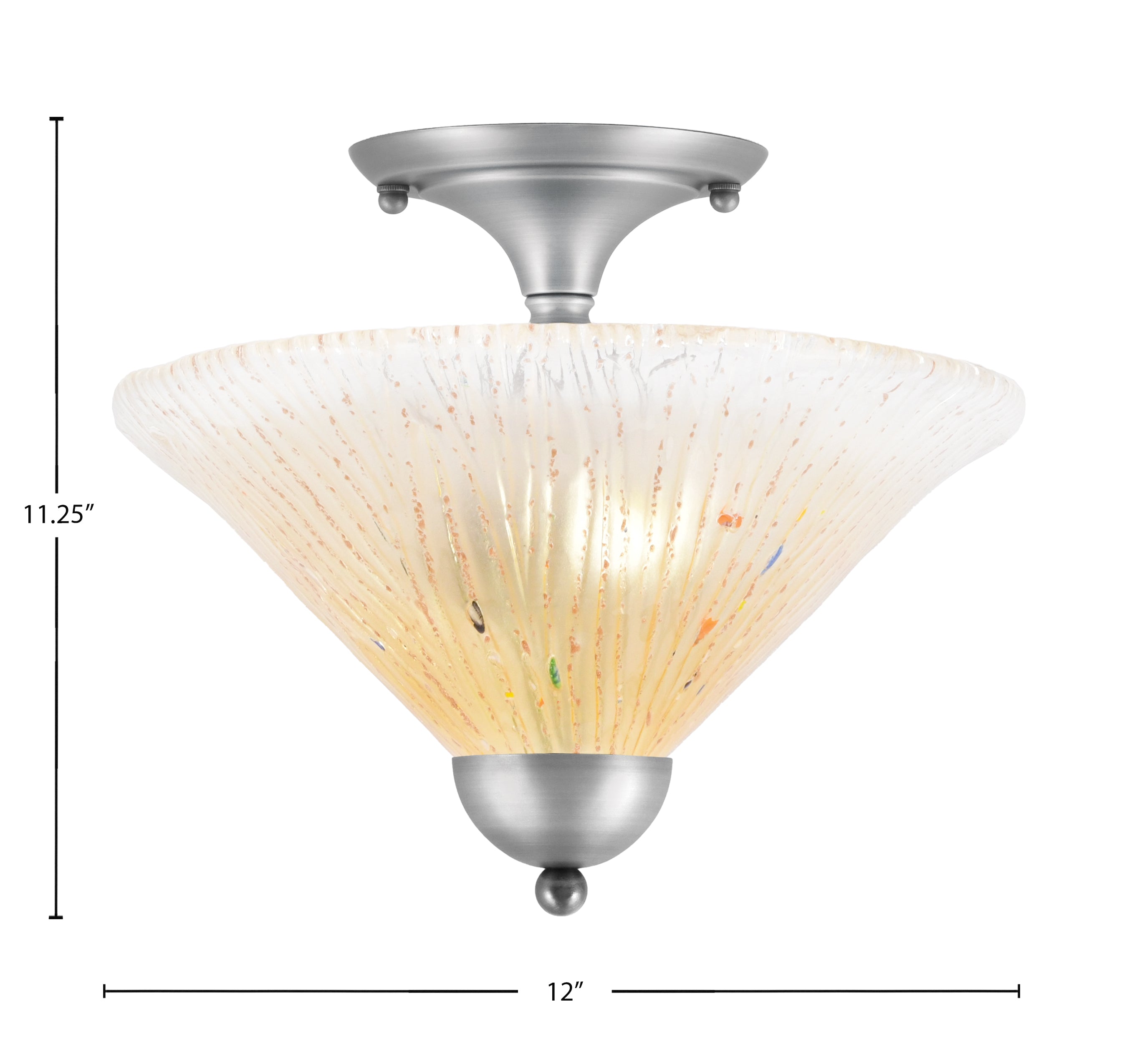 Any Two Light Semi-Flush Mount in Brushed Nickel with 12" Amber Crystal Shade