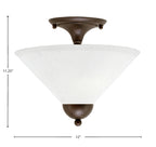 Semi-Flushes Two Light Semi-Flush Mount in Bronze with White Muslin Shade