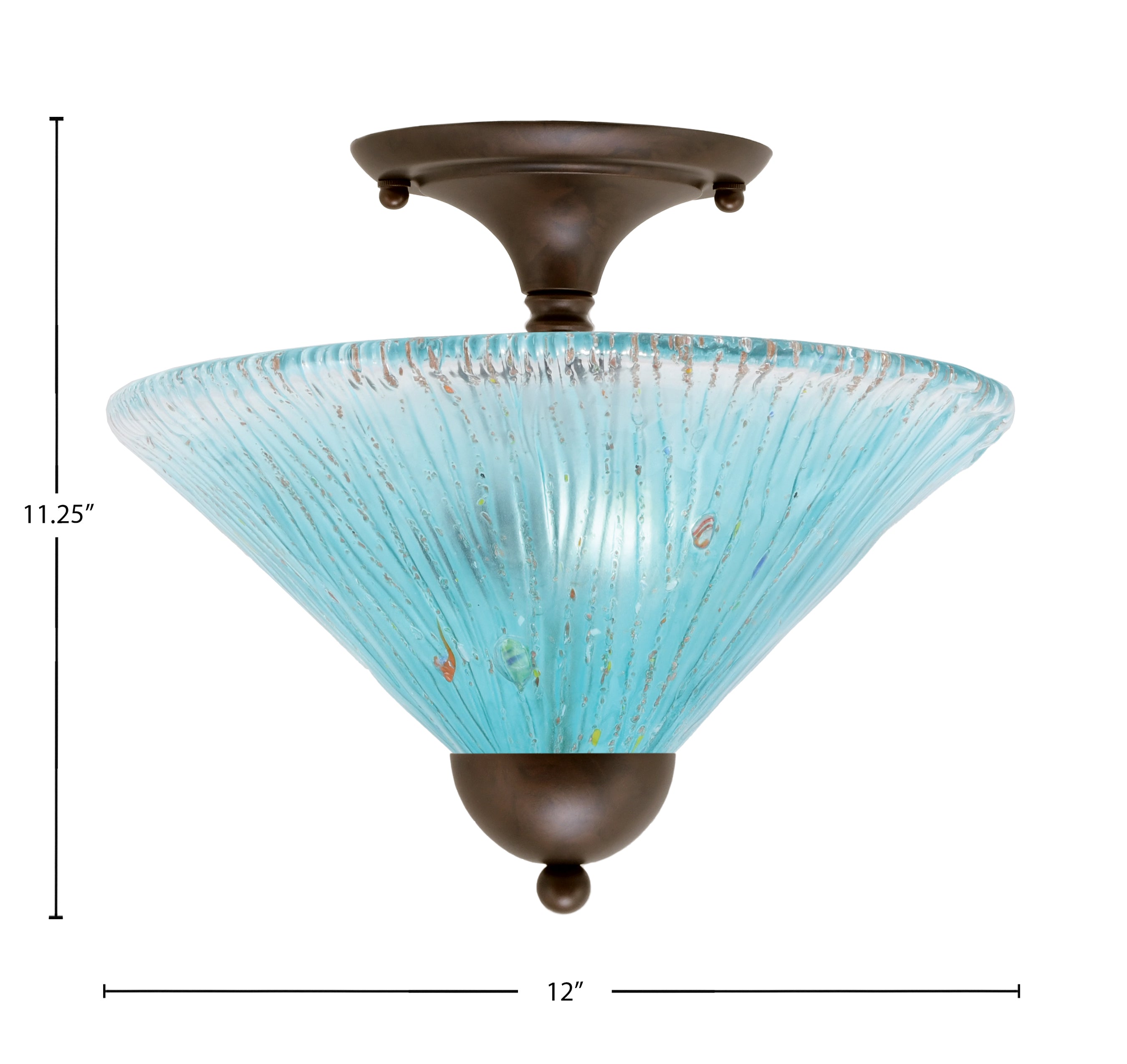 Any Two Light Semi-Flush Mount in Bronze with 12" Teal Crystal Shade