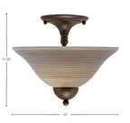 Any Two Light Semi-Flush Mount in Bronze with 12" Gray Linen Shade