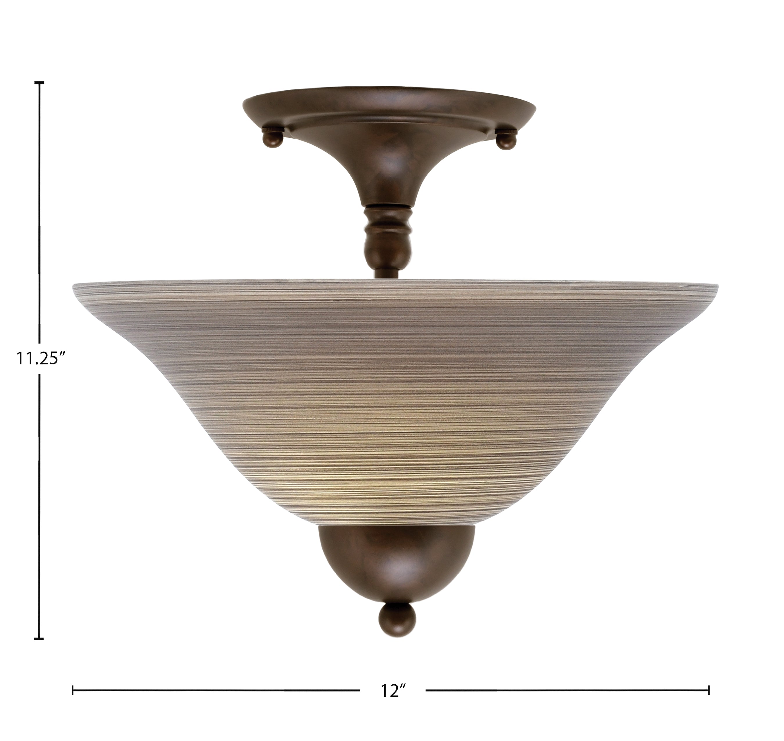 Any Two Light Semi-Flush Mount in Bronze with 12" Gray Linen Shade