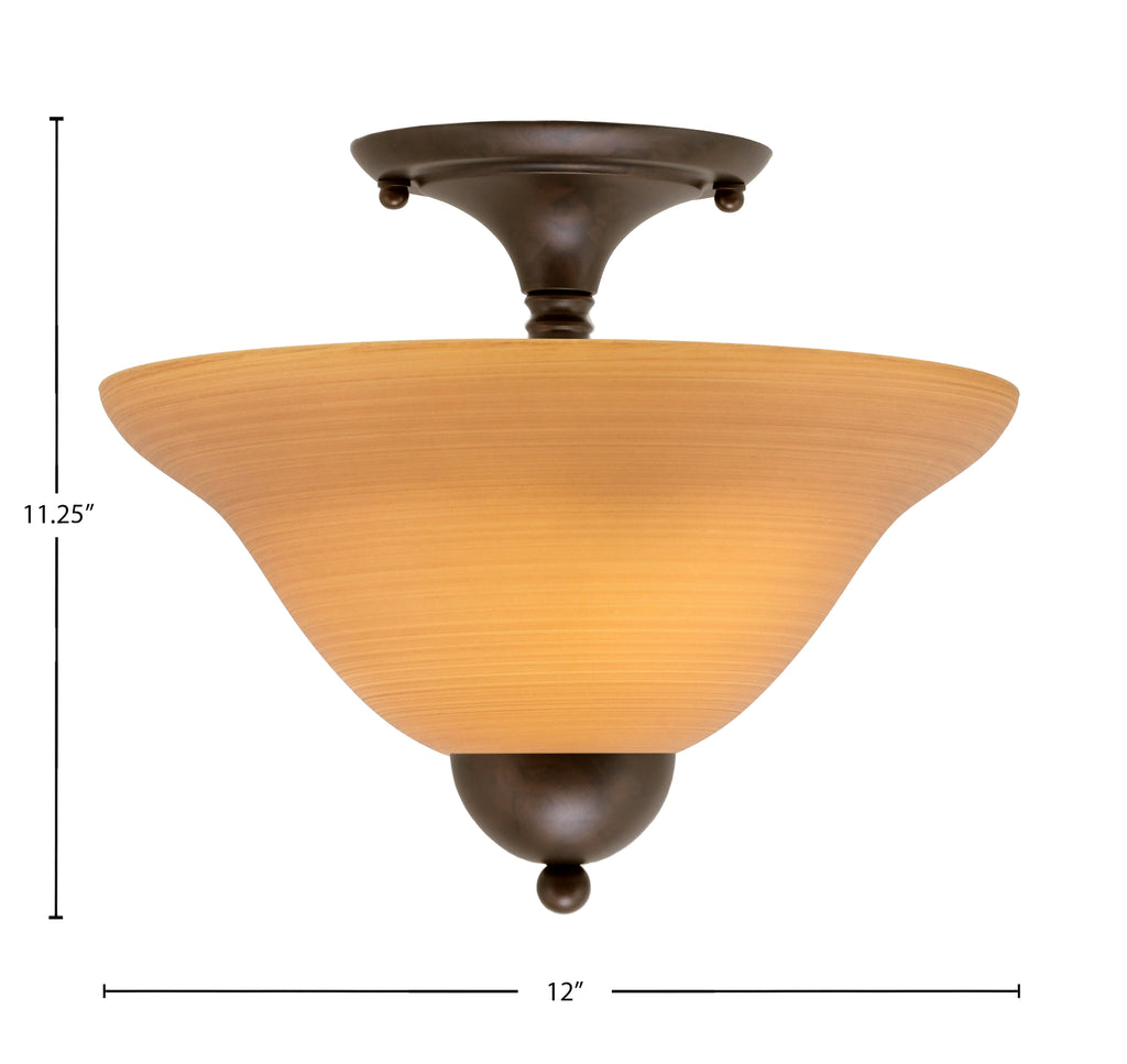 Any Two Light Semi-Flush Mount in Bronze with 12" Cayenne Linen Shade