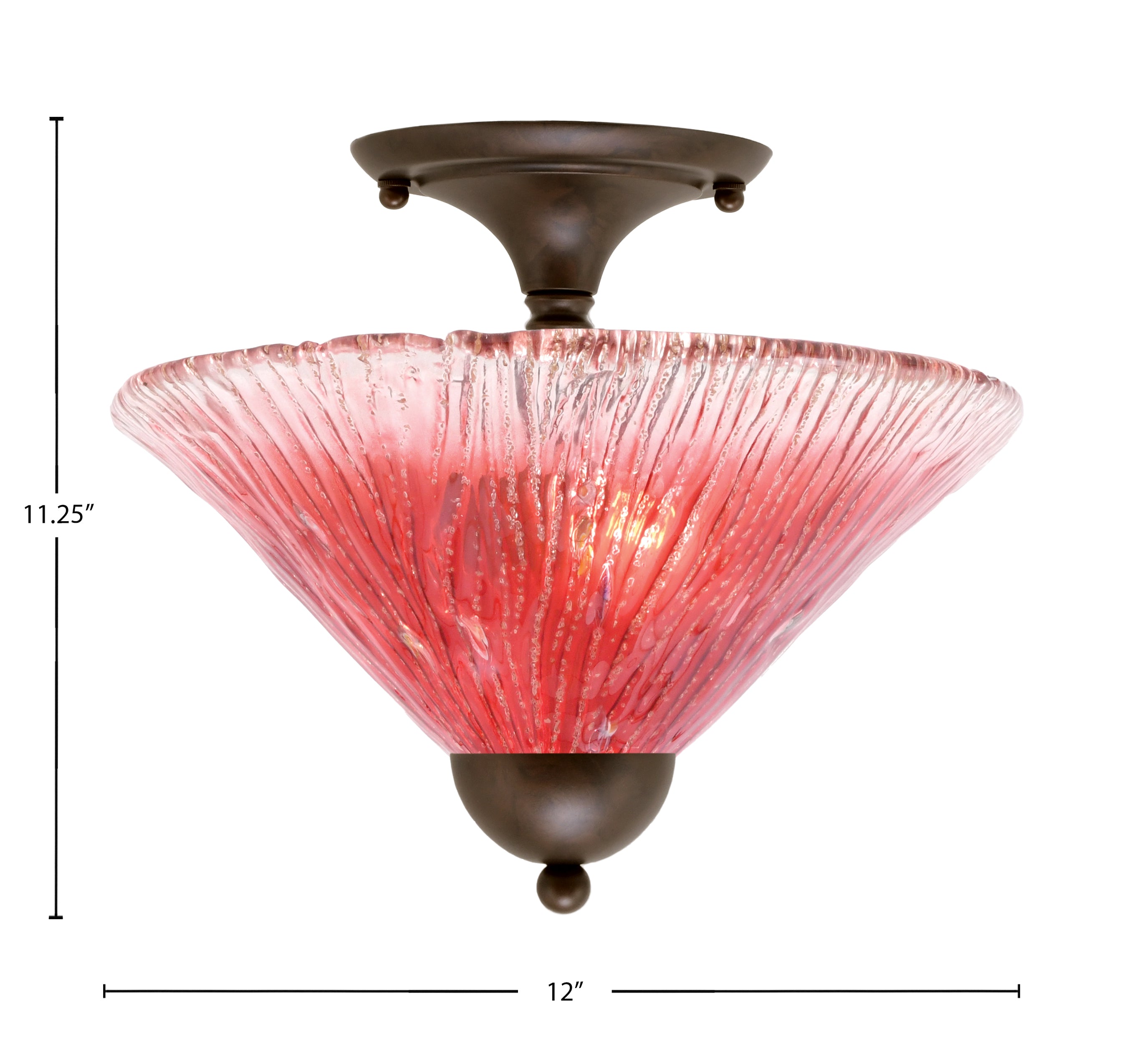 Any Two Light Semi-Flush Mount in Bronze with 12" Raspberry Crystal Shade