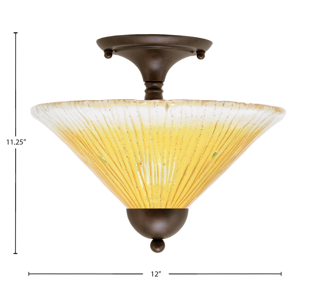 Any Two Light Semi-Flush Mount in Bronze with 12" Gold Champagne Crystal Shade