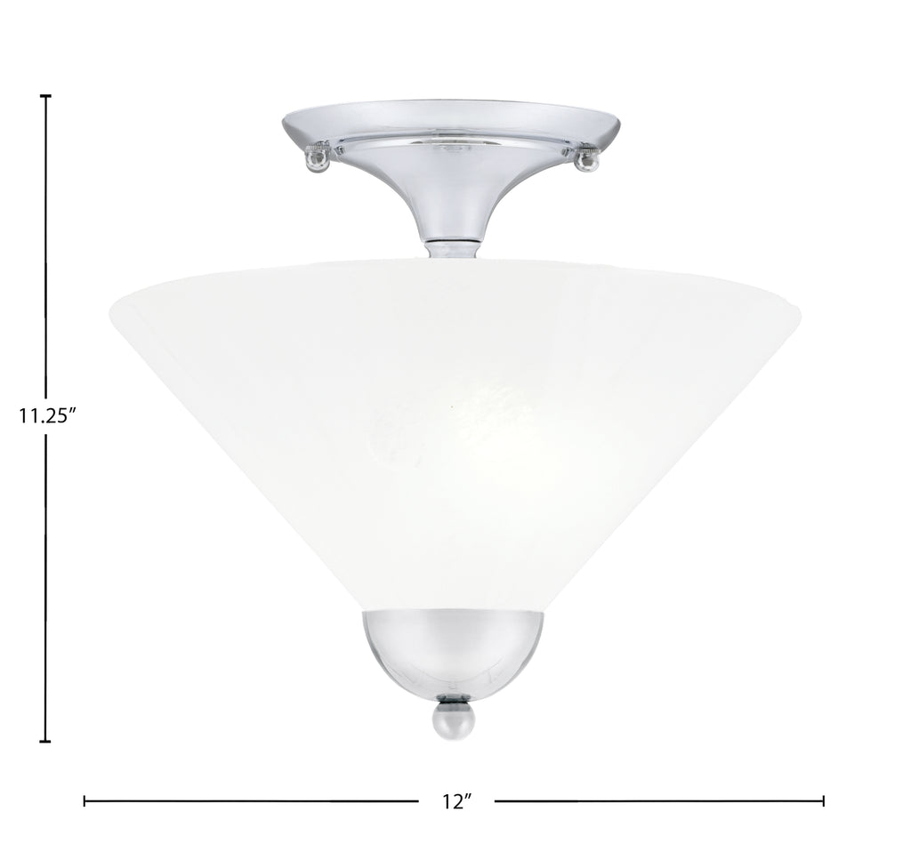 Semi-Flushes Two Light Semi-Flush Mount in Chrome with White Marble Shade