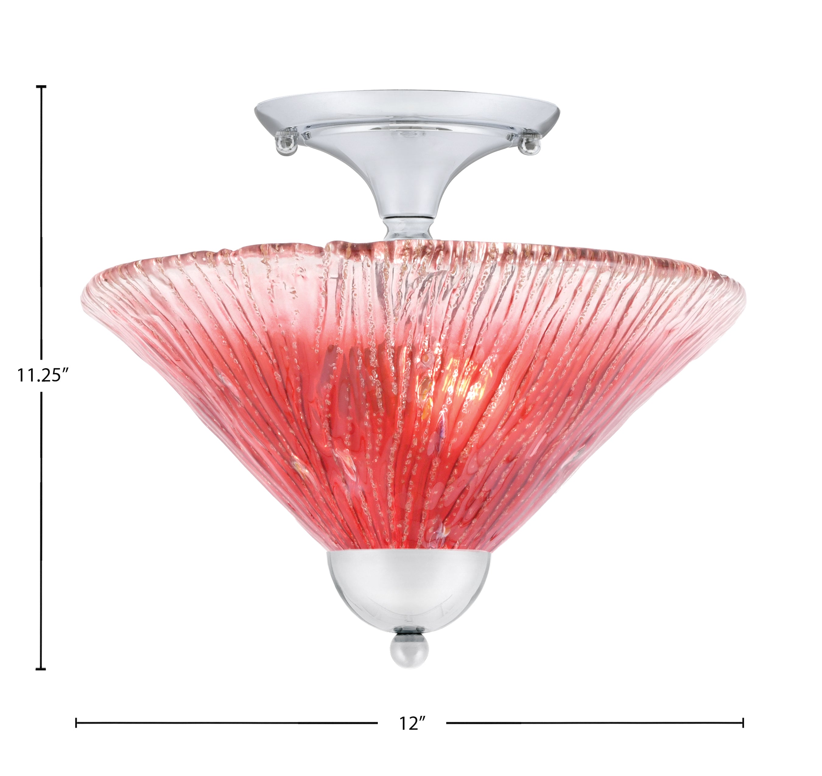 Any Two Light Semi-Flush Mount in Chrome with 12" Raspberry Crystal Shade
