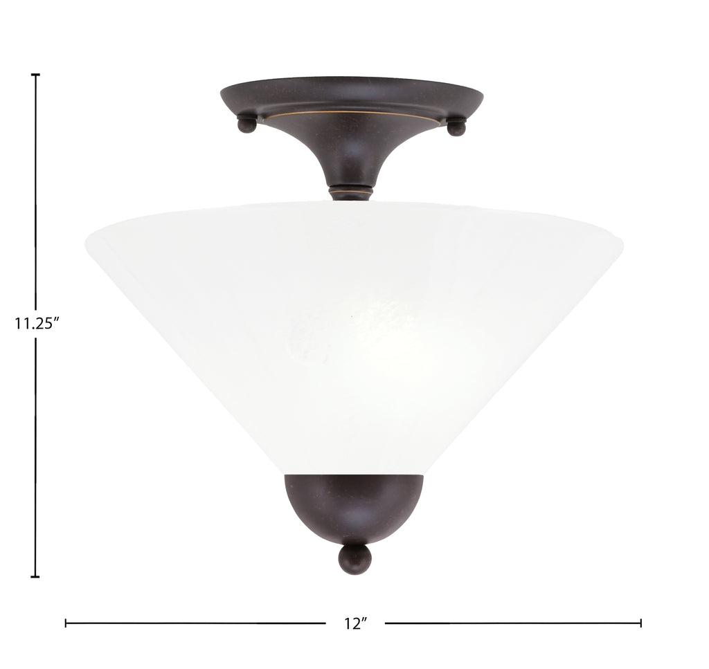Any Two Light Semi-Flush Mount in Dark Granite with 12" White Marble Shade