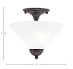 Any Two Light Semi-Flush Mount in Dark Granite with 12" White Marble Shade