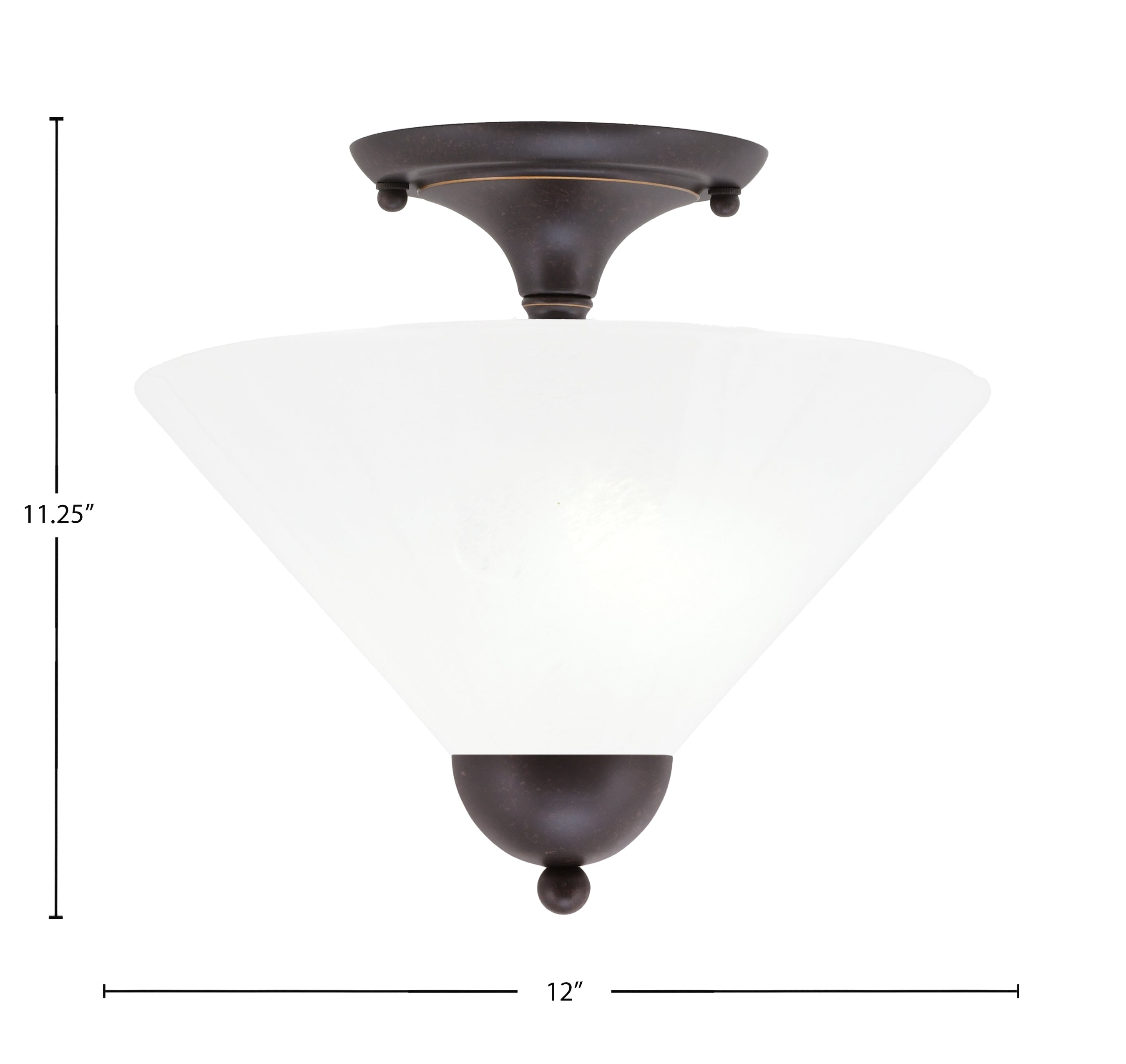 Any Two Light Semi-Flush Mount in Dark Granite with 12" White Marble Shade