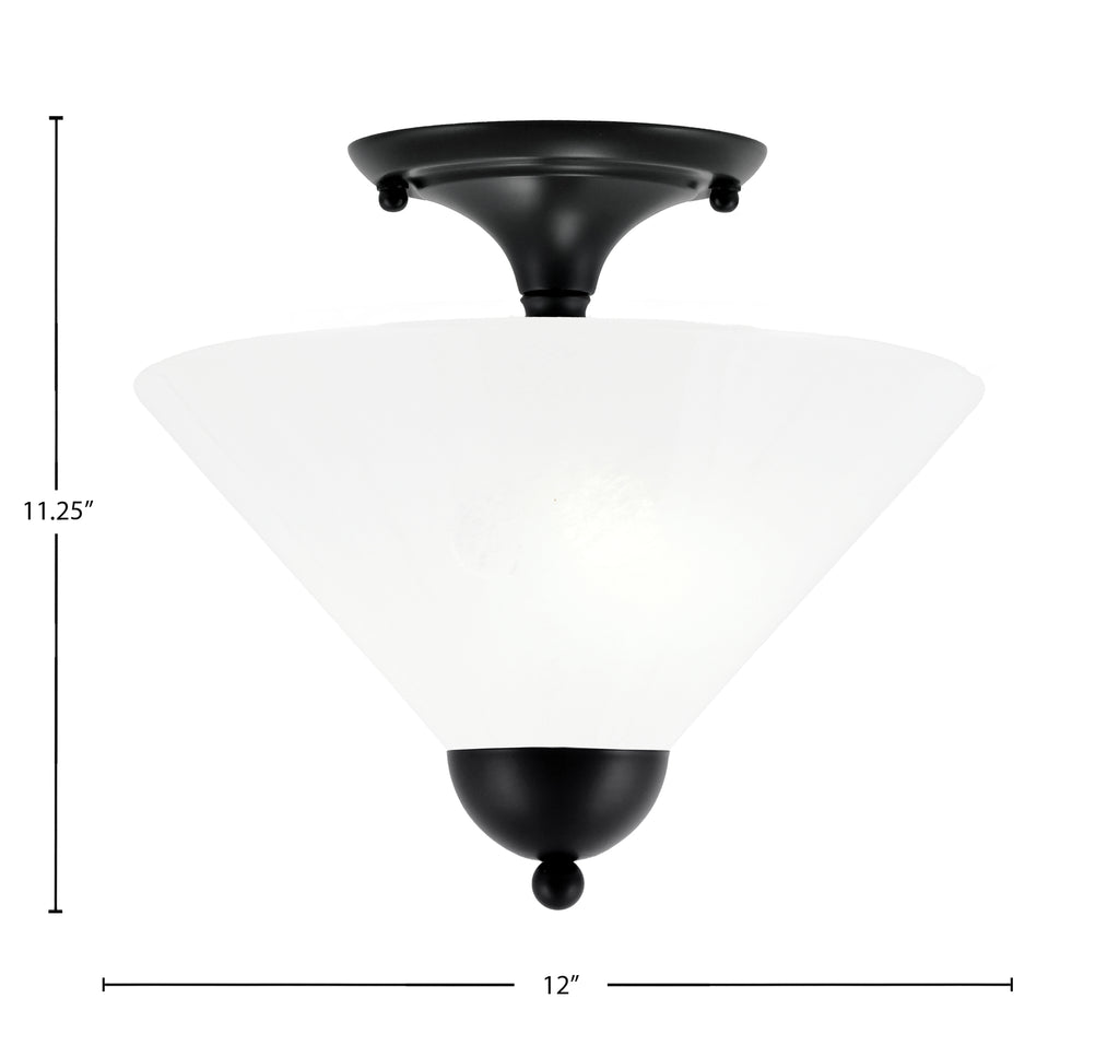 Semi-Flushes Two Light Semi-Flush Mount in Matte Black with White Marble Shade