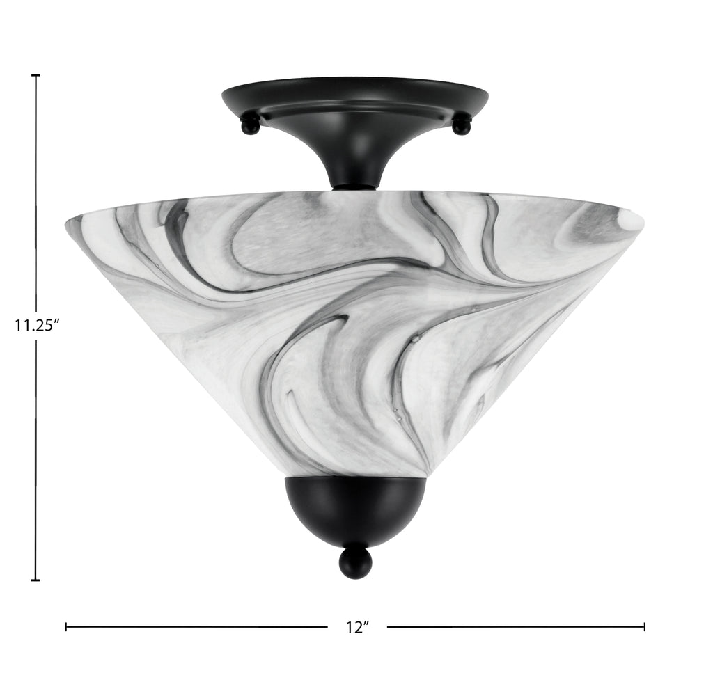 Any Two Light Semi-Flush Mount in Matte Black with 12" Onyx Swirl Shade