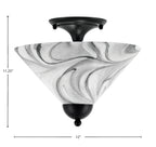 Any Two Light Semi-Flush Mount in Matte Black with 12" Onyx Swirl Shade