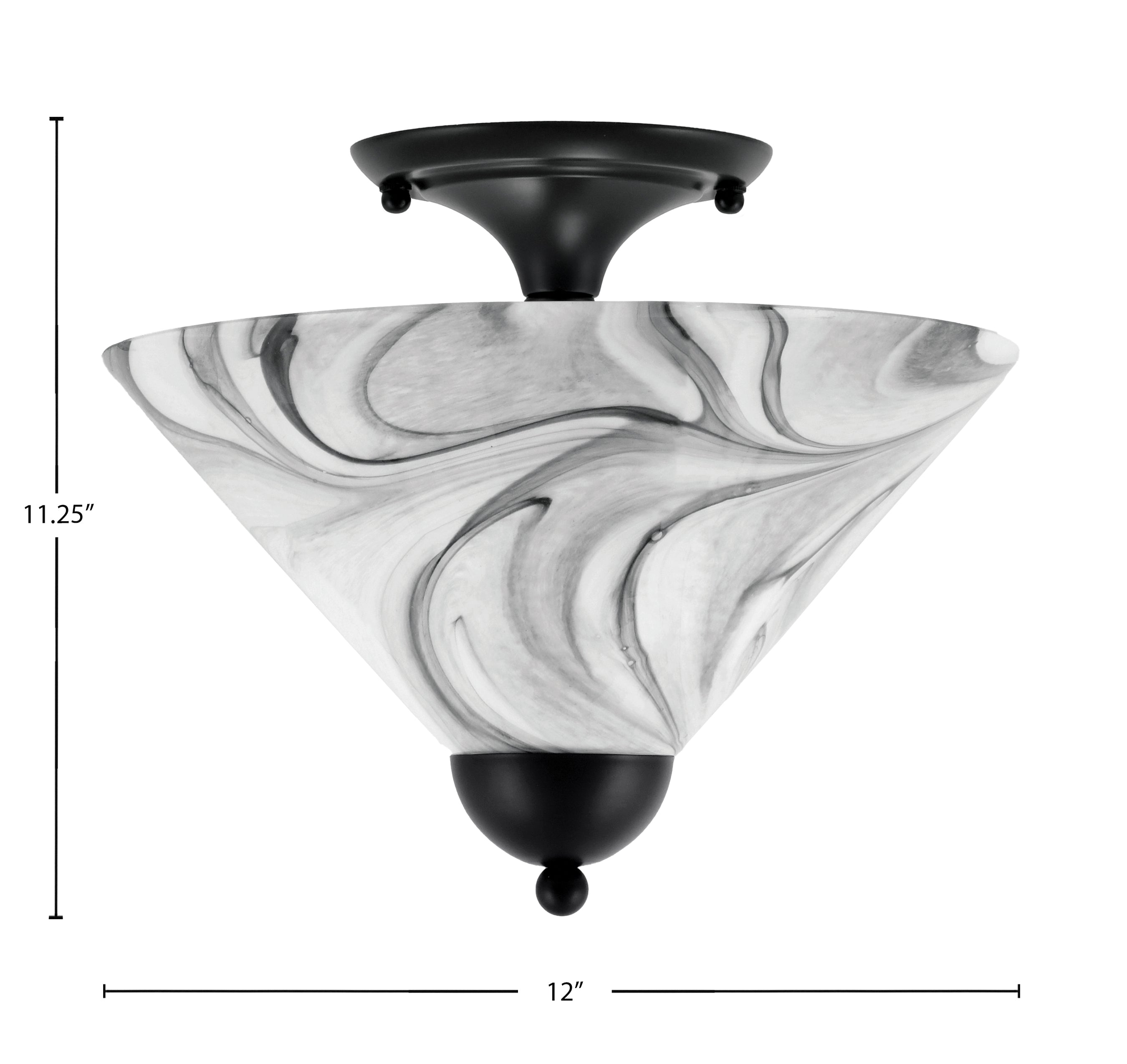 Any Two Light Semi-Flush Mount in Matte Black with 12" Onyx Swirl Shade