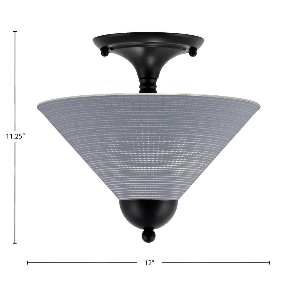 Semi-Flushes Two Light Semi-Flush Mount in Matte Black with Gray Matrix Shade
