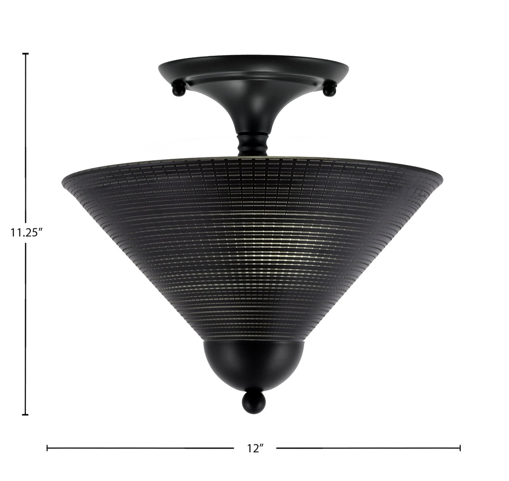 Semi-Flushes Two Light Semi-Flush Mount in Matte Black with Black Matrix Shade