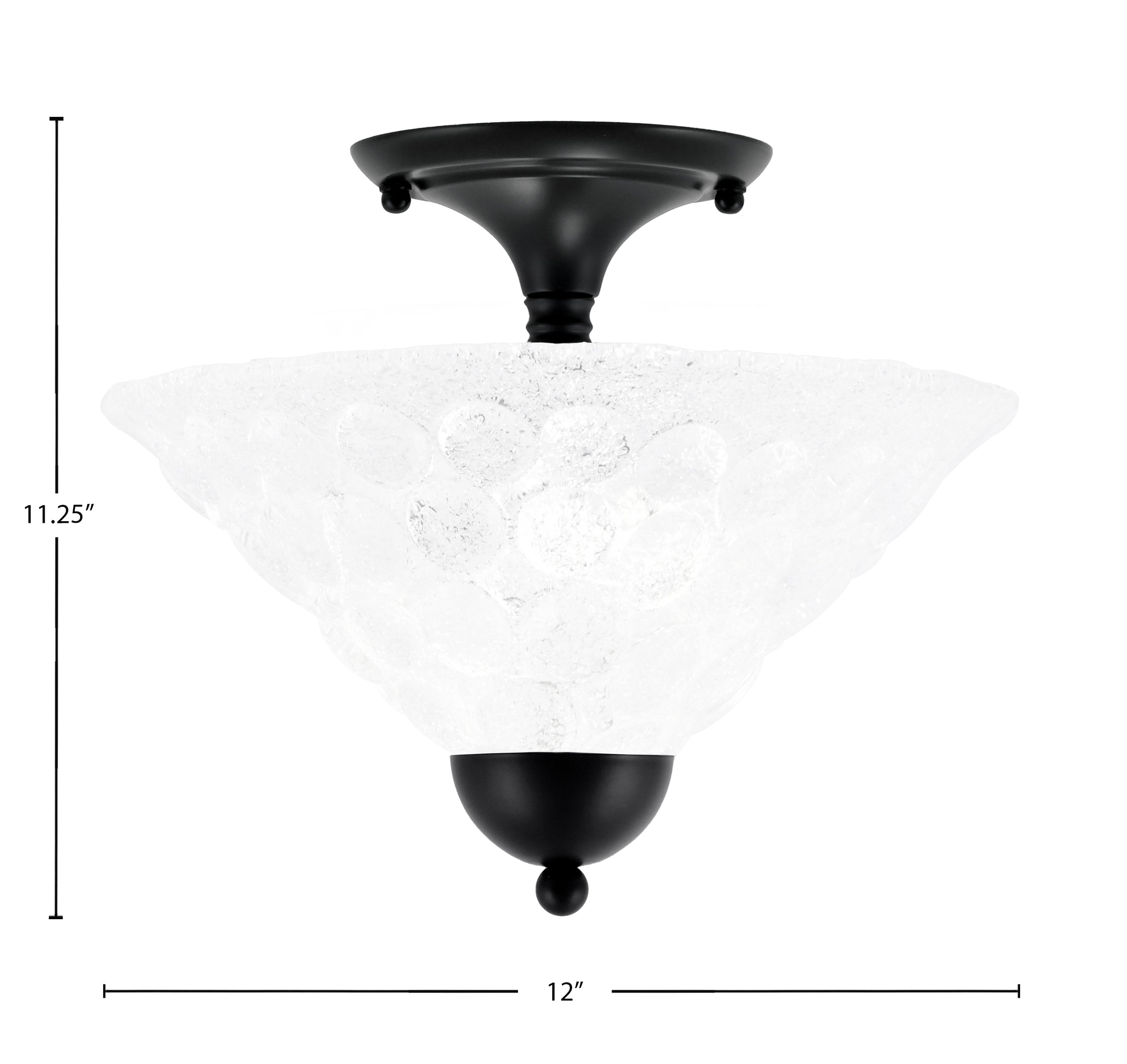 Any Two Light Semi-Flush Mount in Matte Black with 12" Italian Bubble Shade