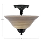 Any Two Light Semi-Flush Mount in Matte Black with 12" Gray Linen Shade