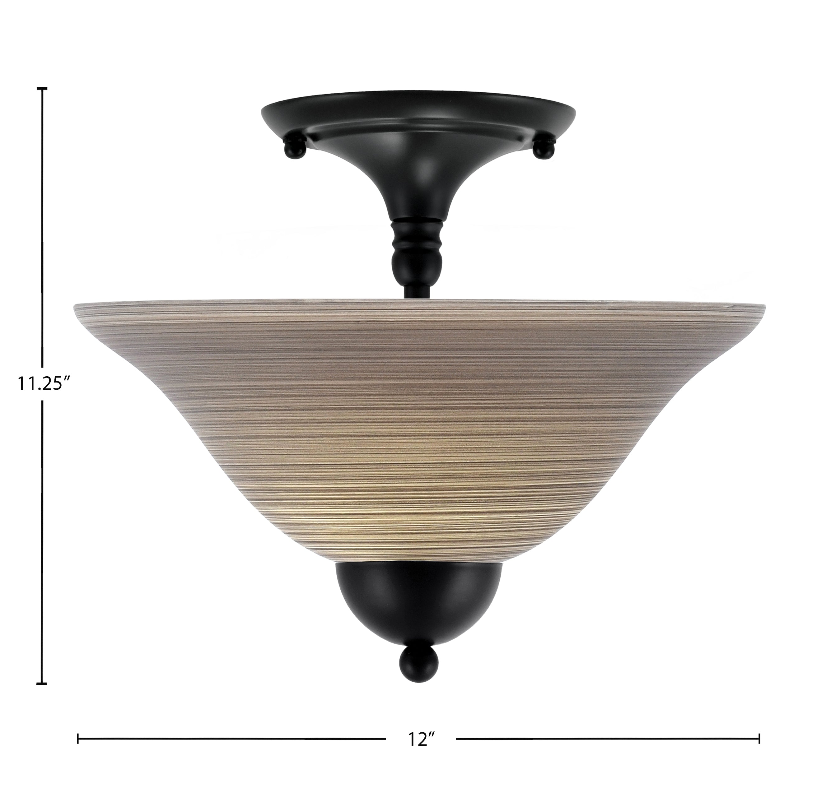 Any Two Light Semi-Flush Mount in Matte Black with 12" Gray Linen Shade