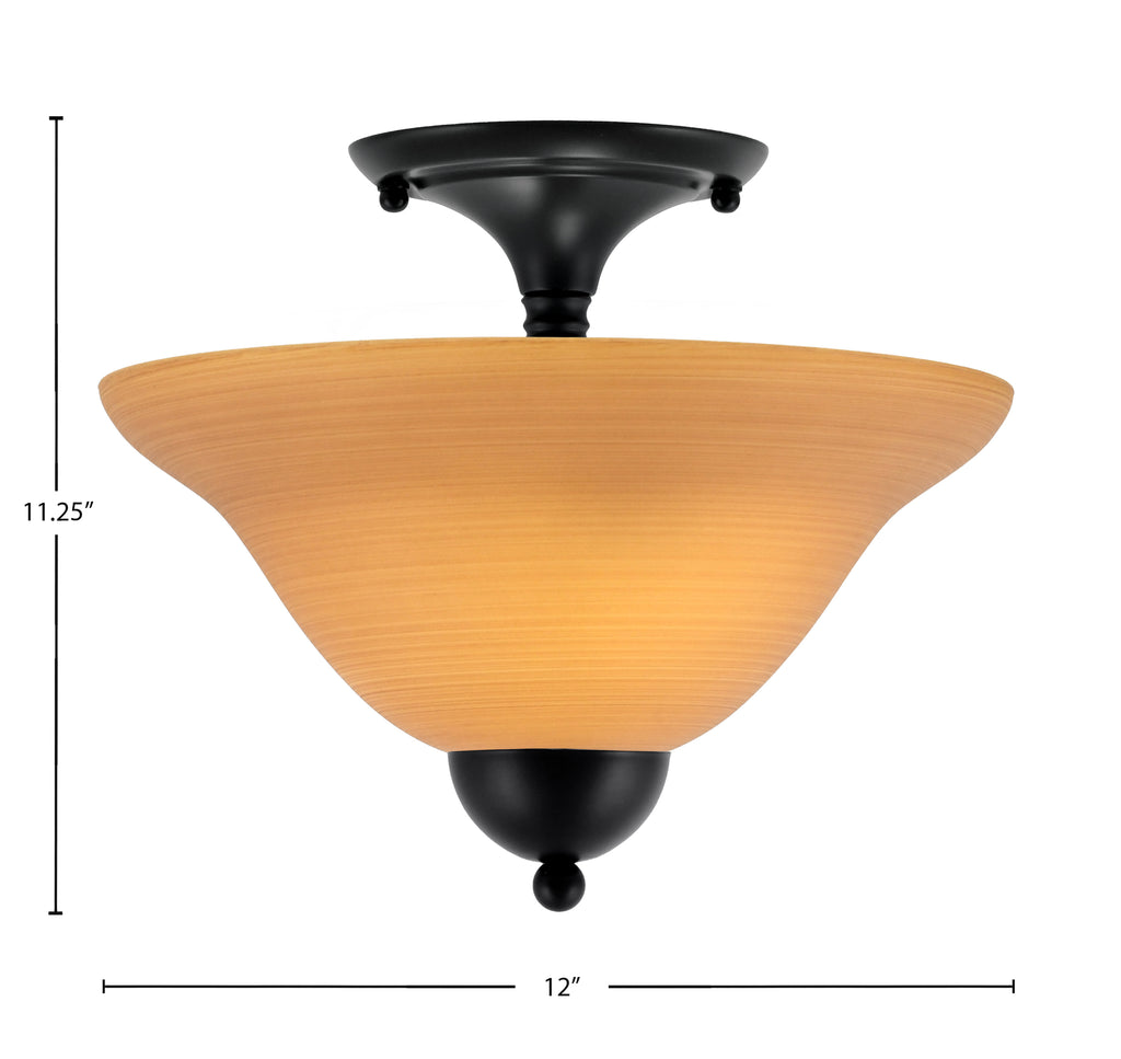 Any Two Light Semi-Flush Mount in Matte Black with 12" Cayenne Linen Shade