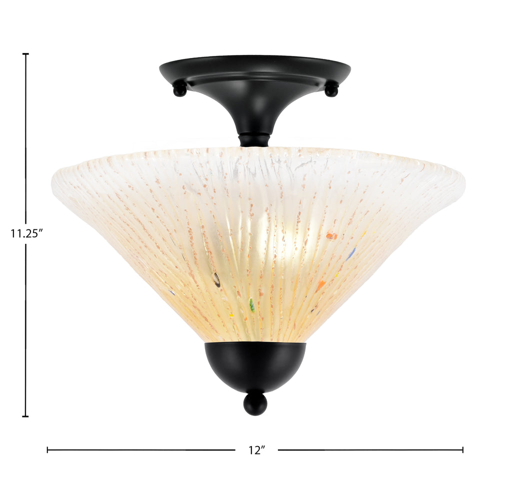 Any Two Light Semi-Flush Mount in Matte Black with 12" Amber Crystal Shade