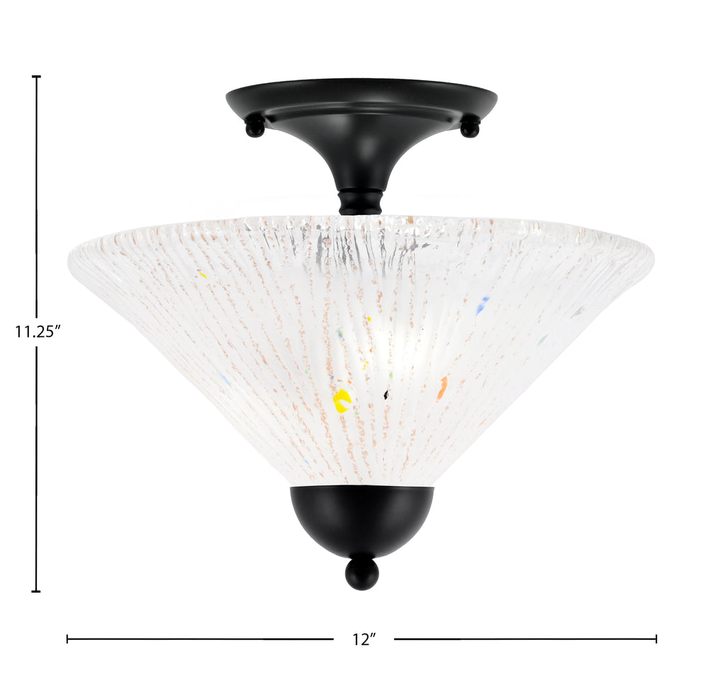 Any Two Light Semi-Flush Mount in Matte Black with 12" Frosted Crystal Shade