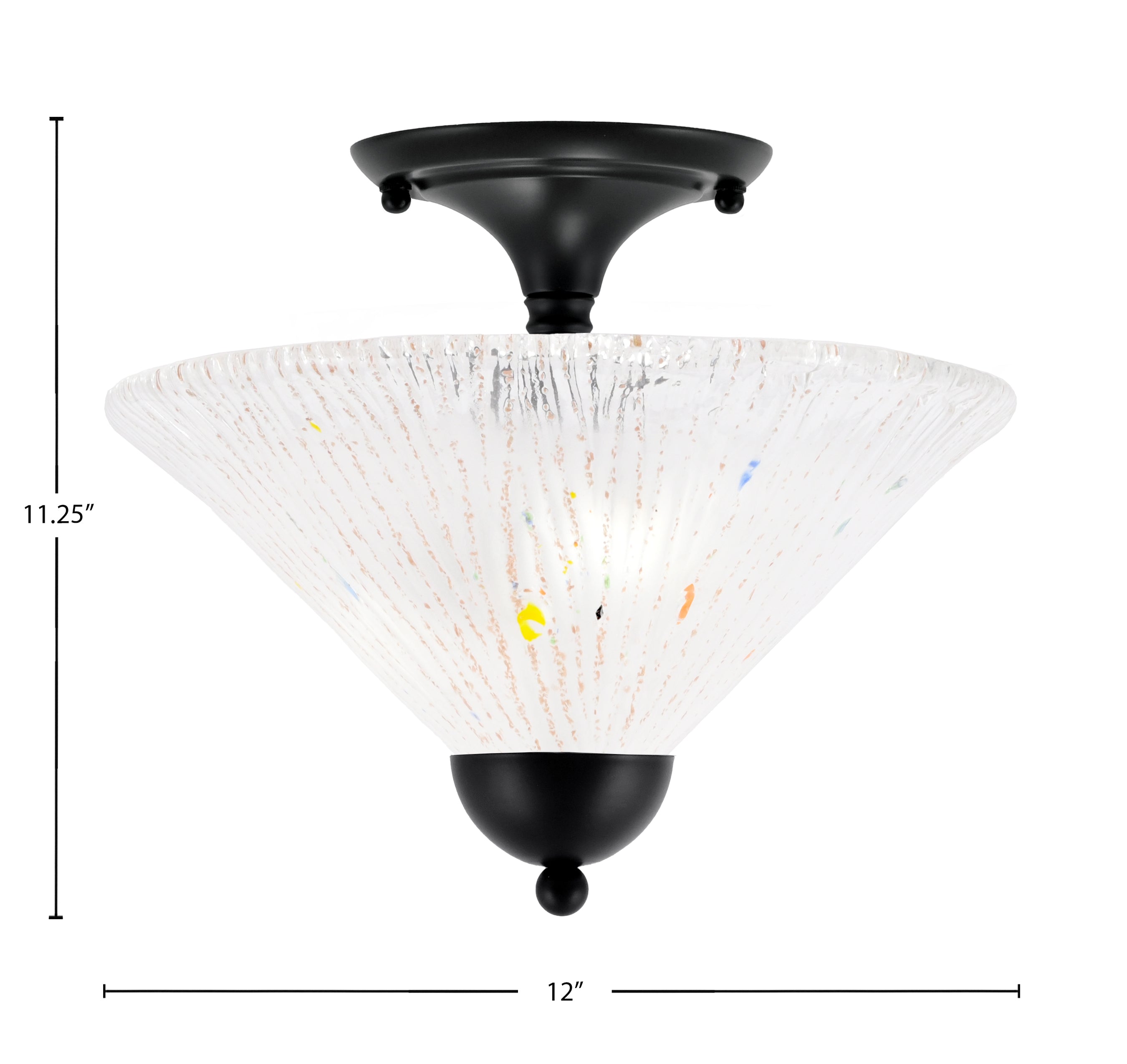 Any Two Light Semi-Flush Mount in Matte Black with 12" Frosted Crystal Shade