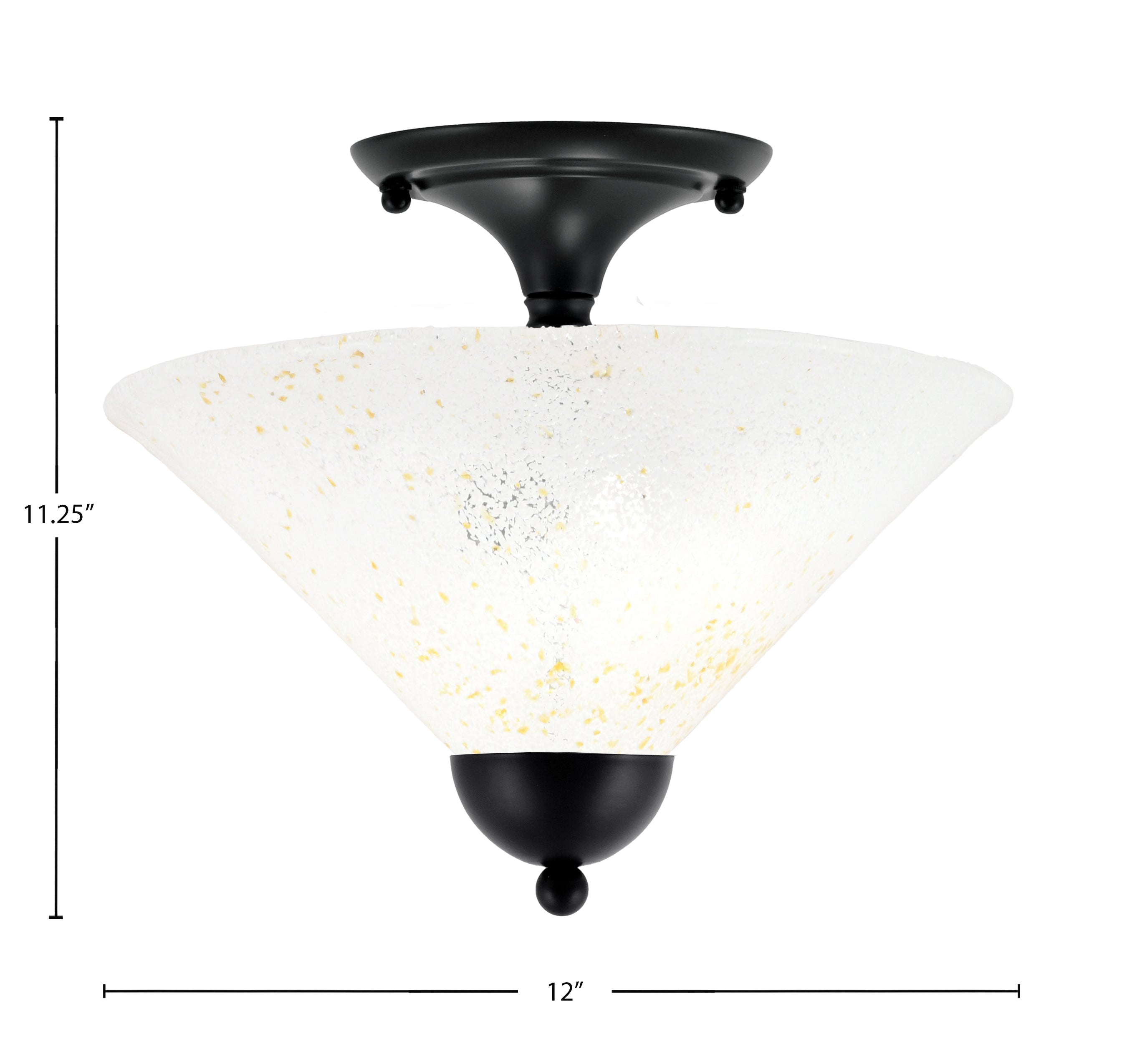 Any Two Light Semi-Flush Mount in Matte Black with 12" Gold Ice Shade