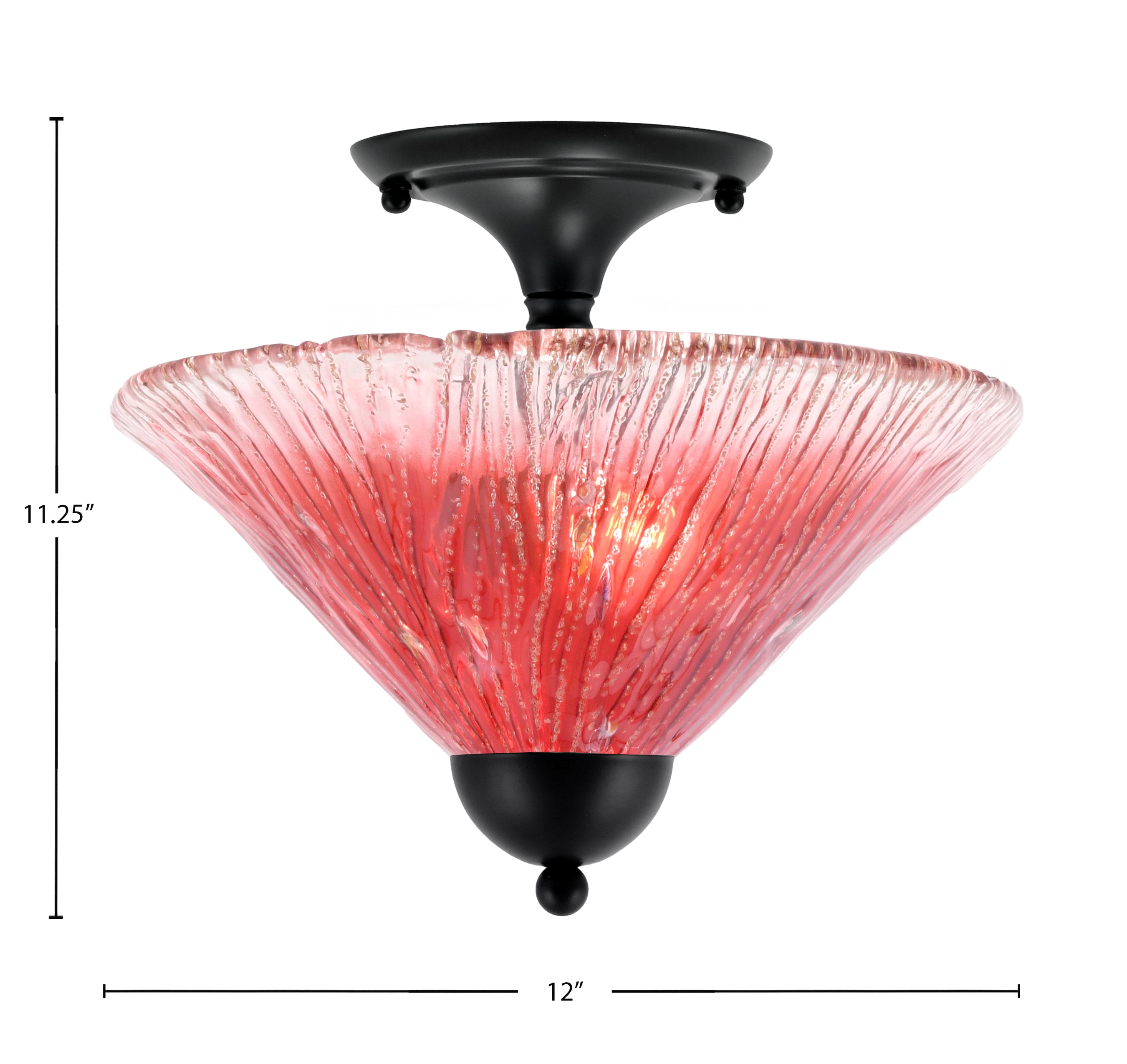 Any Two Light Semi-Flush Mount in Matte Black with 12" Raspberry Crystal Shade