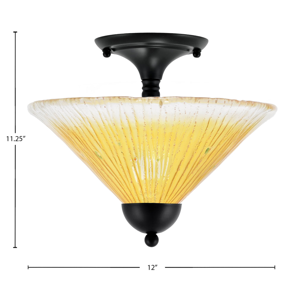 Any Two Light Semi-Flush Mount in Matte Black with 12" Gold Champagne Crystal Shade