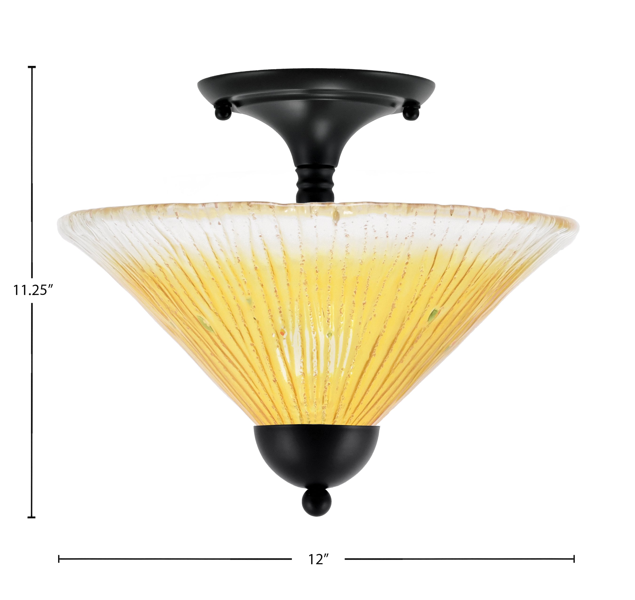 Any Two Light Semi-Flush Mount in Matte Black with 12" Gold Champagne Crystal Shade