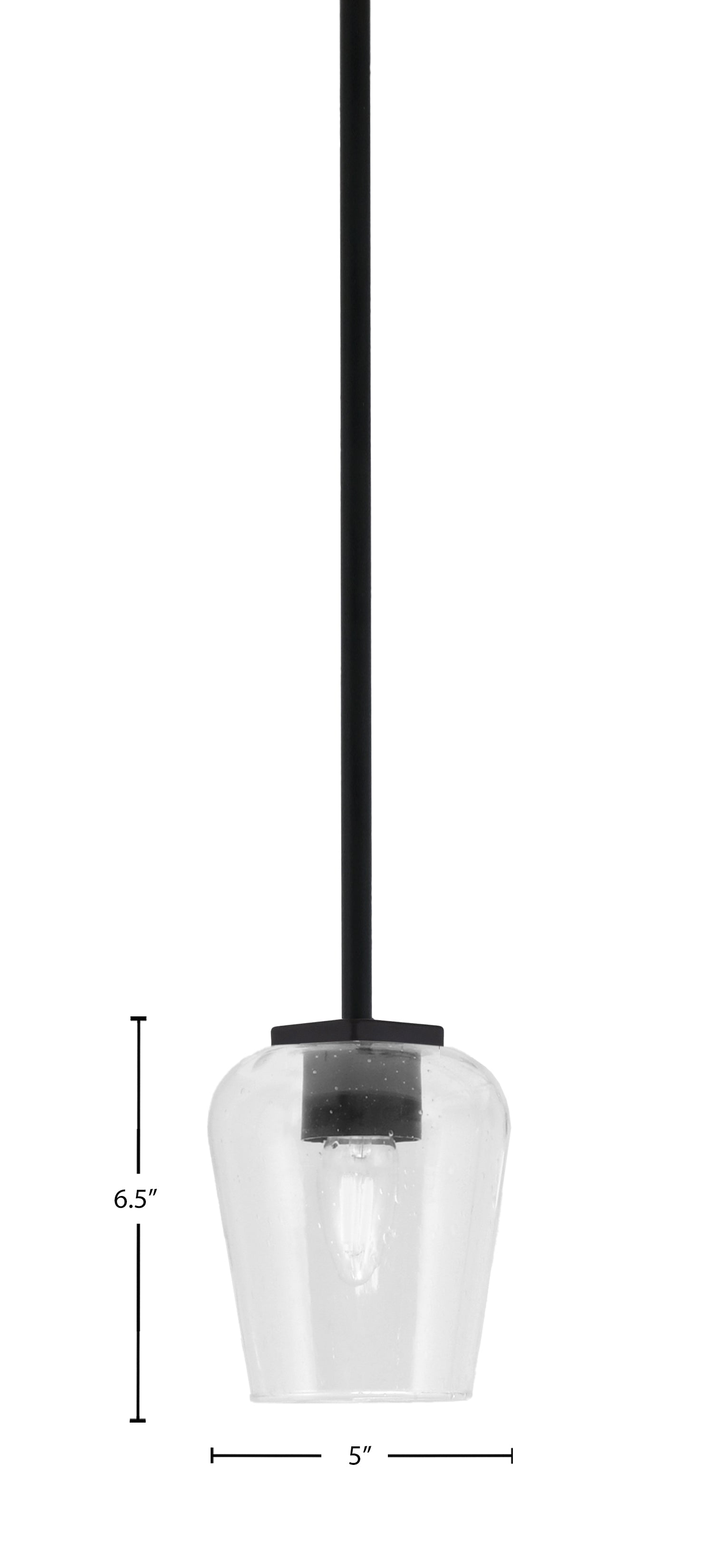 Franklin One Light Mini Pendant in Matte Black with Clear Bubble Shade